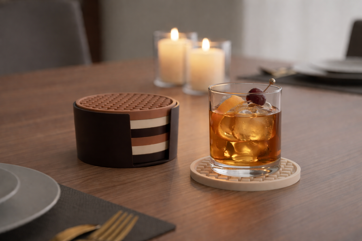 Silicone Coaster Set with Holder, 6 Coasters