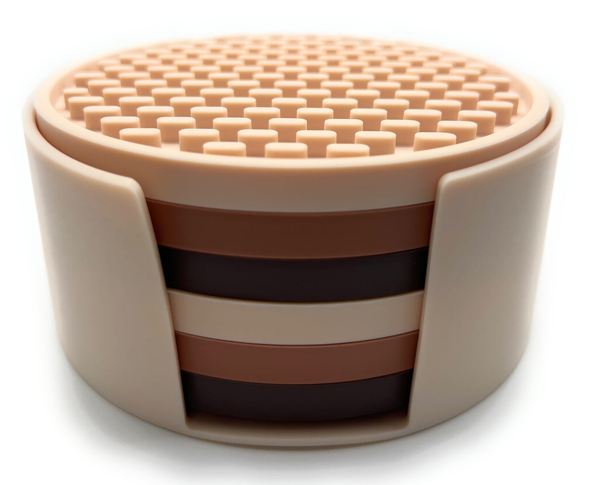 Silicone Coaster Set with Holder, 6 Coasters