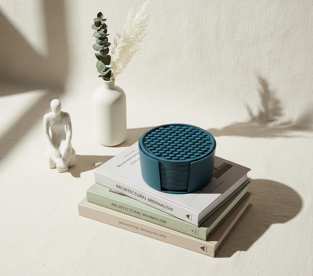 Silicone Coaster Set with Holder, 6 Coasters