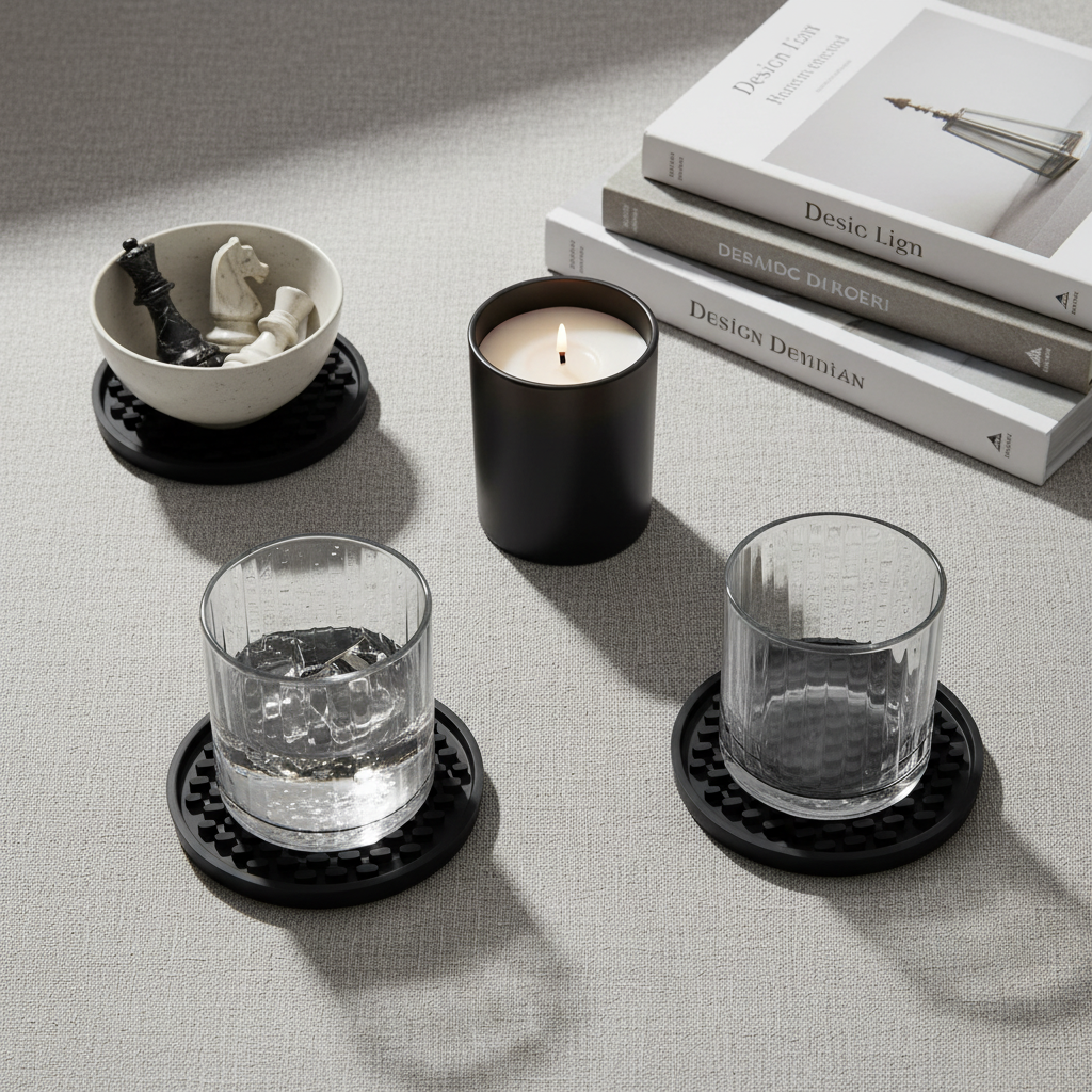 Silicone Coaster Set with Holder, 6 Coasters