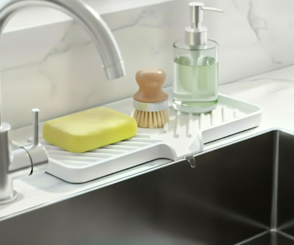Silicone Self-Draining Sink Organizer Tray for Kitchen & Bathroom