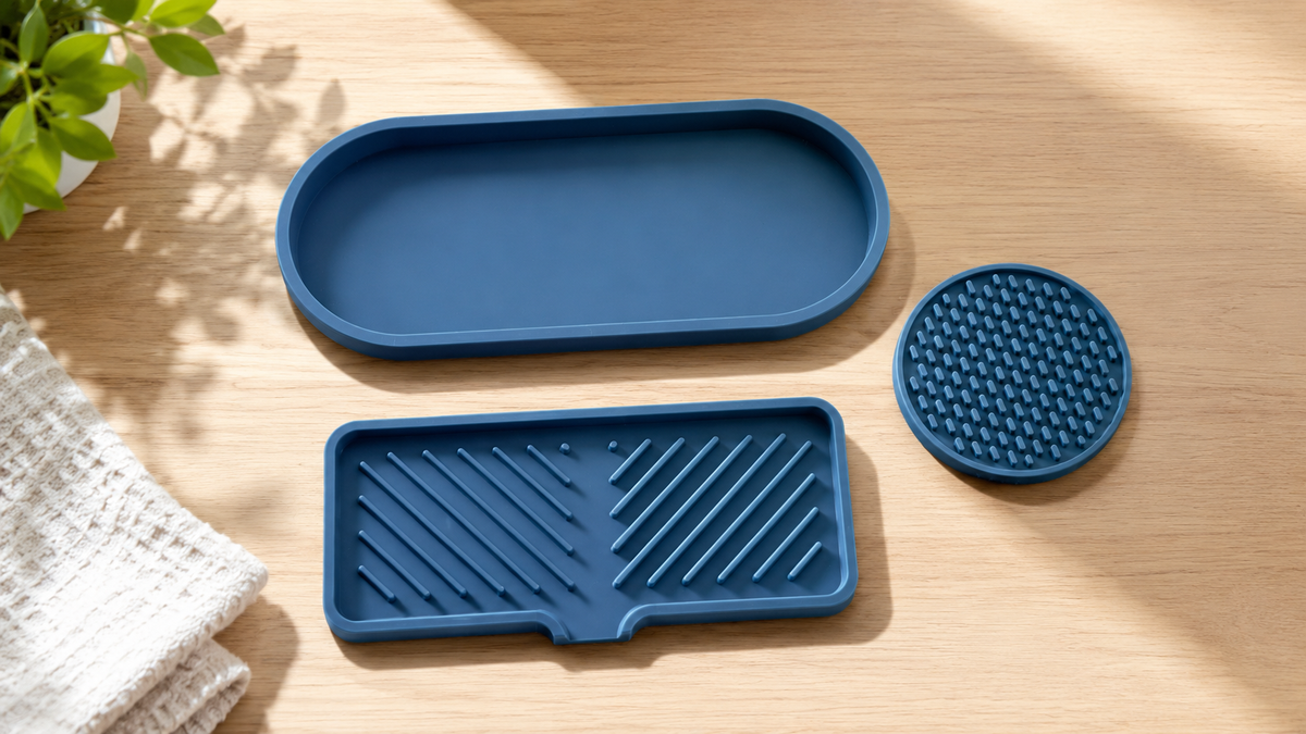 Silicone Self-Draining Sink Organizer Tray for Kitchen & Bathroom
