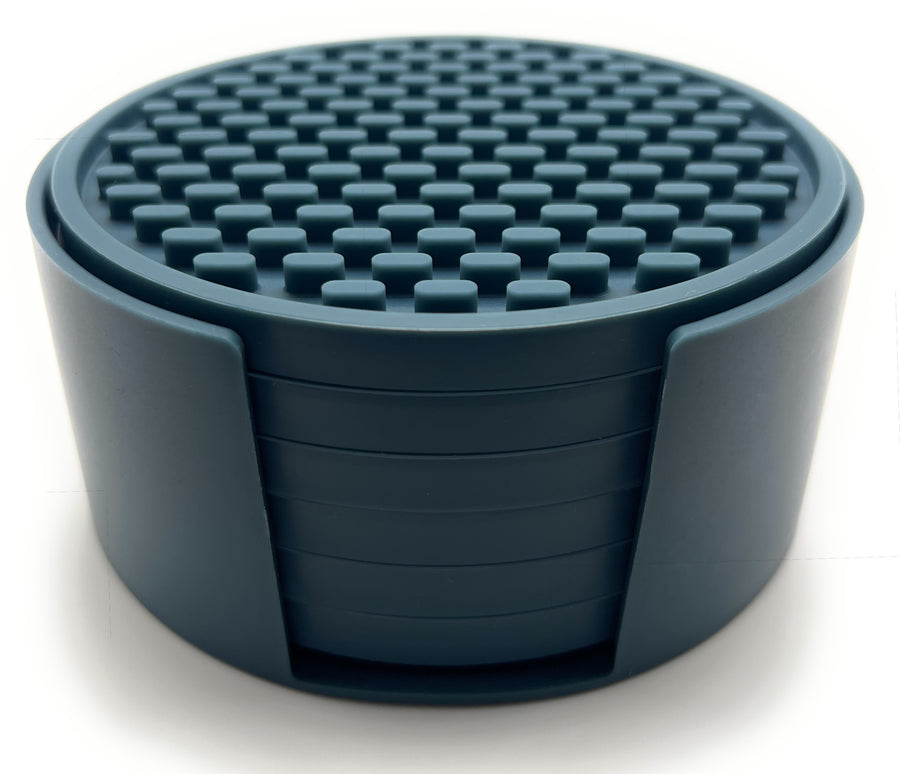 Silicone Coaster Set with Holder, 6 Coasters
