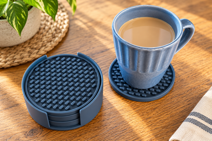 Silicone Coaster Set with Holder, 6 Coasters