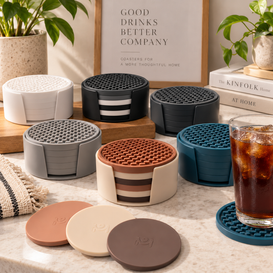Silicone Coaster Set with Holder, 6 Coasters