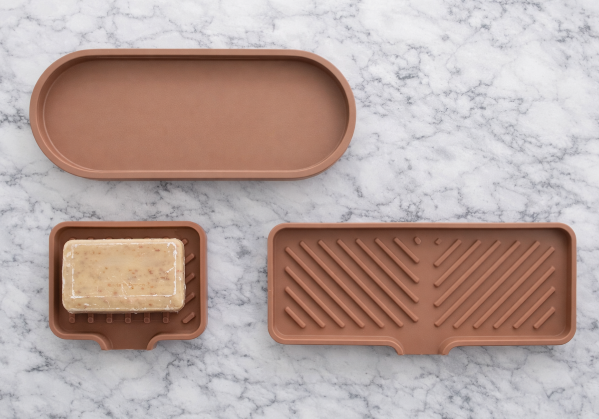 Silicone Self-Draining Sink Organizer Tray for Kitchen & Bathroom