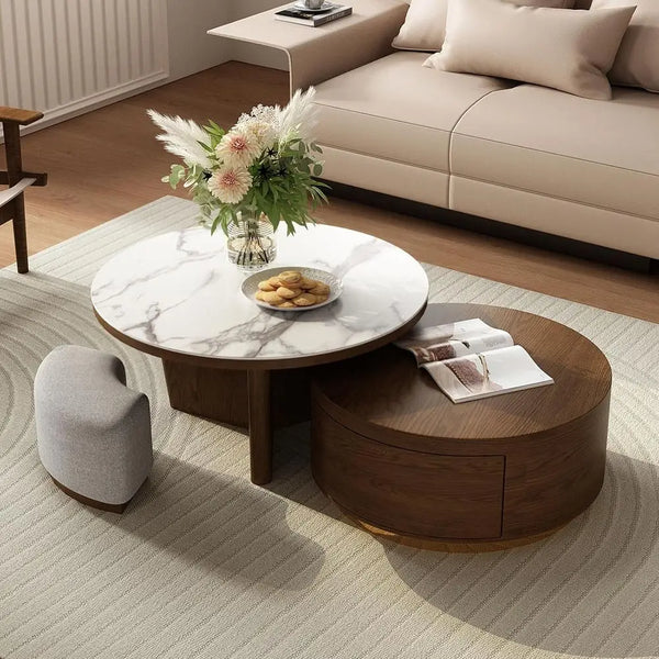 Marble Walnut Coffee Table Set