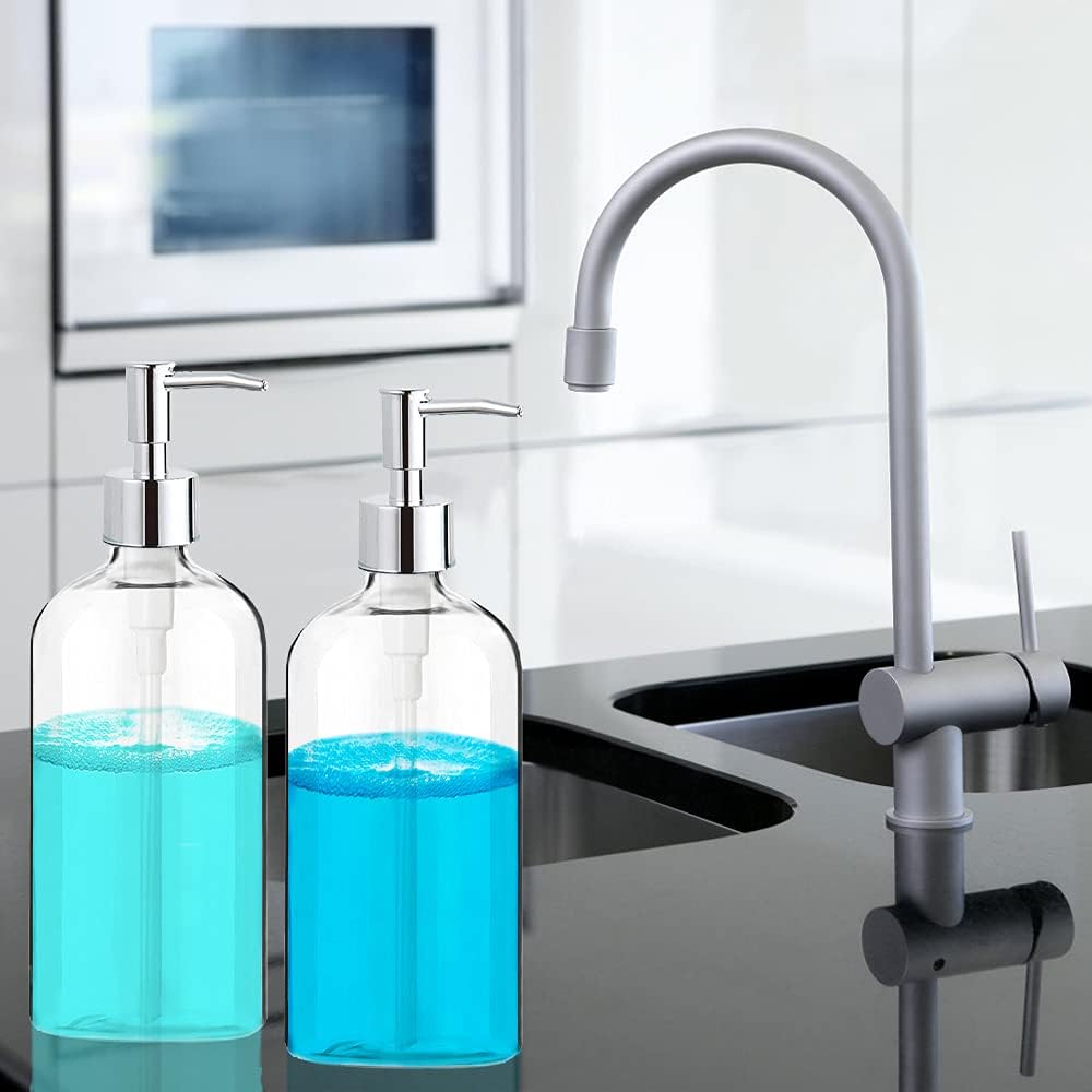 Clear Glass Soap Dispenser Bottle Duo