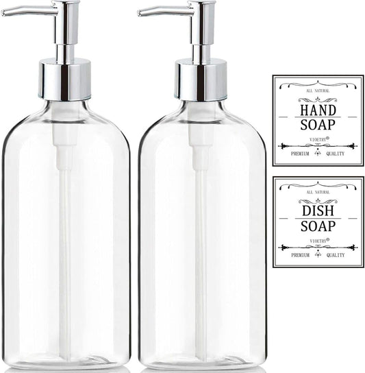 Clear Glass Soap Dispenser Bottle Duo