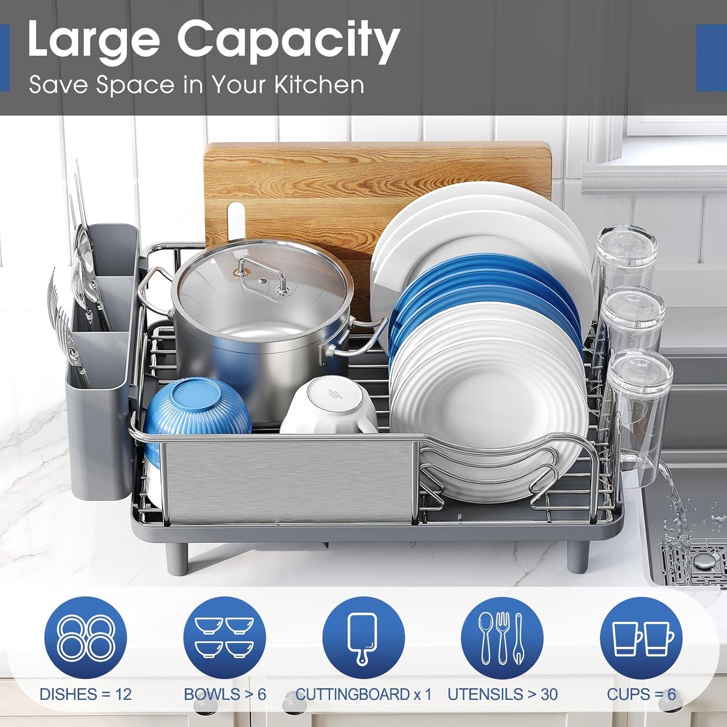 Self-Draining Dish Drying Rack